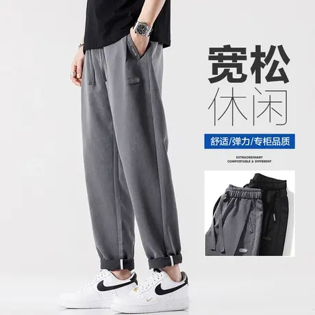 夏天冰丝男士宽松紧腰夏季薄款潮牌男生运动垂感休闲裤夏款男裤子图片