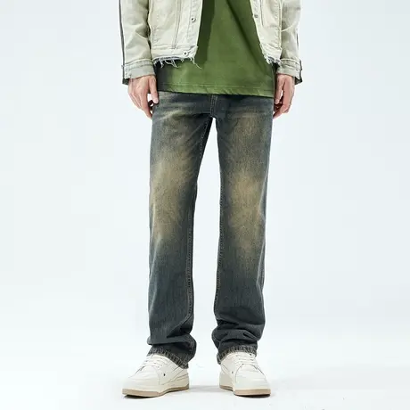 美式复古怀旧牛仔裤男潮牌宽松休闲高个子加长版大码阔腿直筒裤子商品大图
