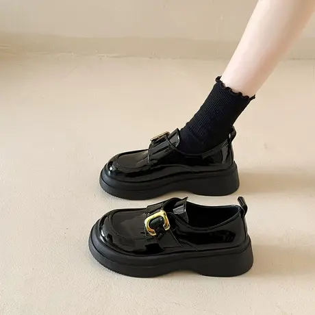 英伦风小皮鞋女款2024新款女鞋春秋季乐福鞋高级感黑色厚底单鞋子商品大图