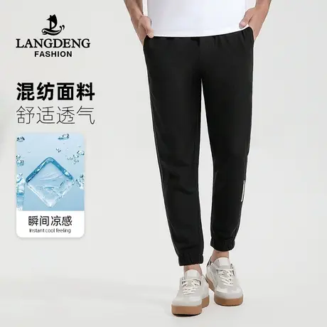 浪登男士夏季休闲裤松紧腰系带款直筒裤青年束脚休闲运动男款裤子商品大图