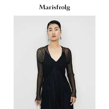 【商场同款】玛丝菲尔2023年夏季新款黑色薄款系带式针织外套女商品大图