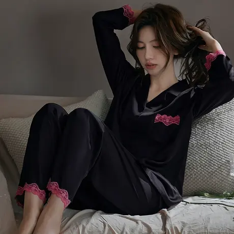 睡衣女性感冰丝家居服网红高级感春秋夏款2024新款春秋季长袖套装商品大图