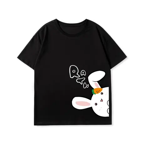 Ohlyah卡通兔子印花圆领短袖红色T恤男女中性风贺岁宽松大码半袖图片