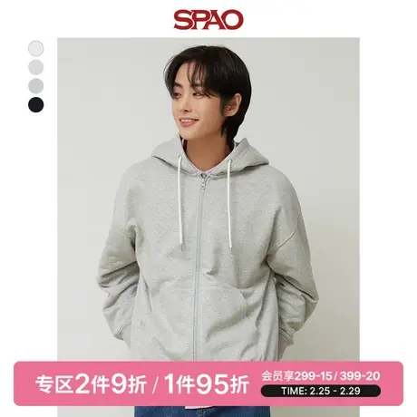 SPAO男女同款卫衣春季新款连帽休闲宽松开衫情侣装卫衣外套图片