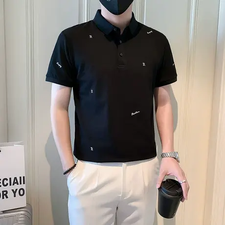 夏季翻领短袖T恤半截袖刺绣小字母简约韩版修身体恤POLO衫上衣图片