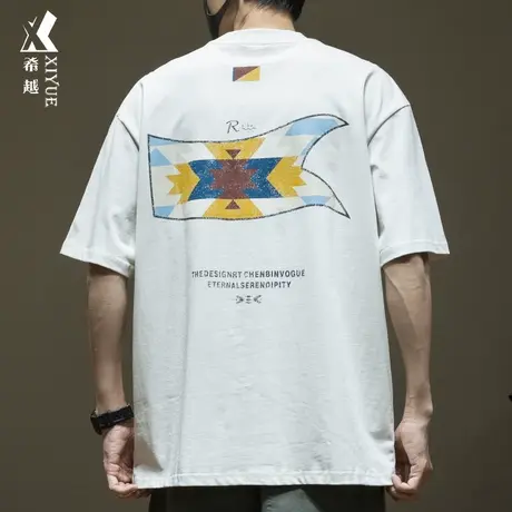 中世纪旗帜 复古纯棉短袖t恤男春夏重磅230g宽松大码休闲男生上衣图片