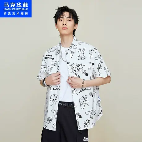 商场同款马克华菲比得兔联名满印短袖衬衫男23夏季新款宽松潮上衣图片