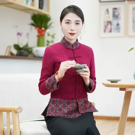 筠雅唐装女中国风改良冬装新款夹棉旗袍上衣保暖新中式外套23J734商品大图