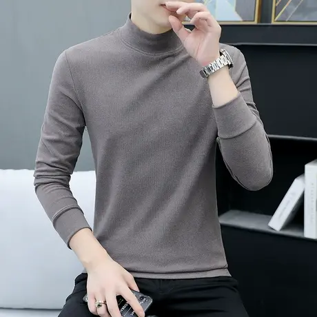 长袖t恤男士秋季新款韩版潮流半高领纯色秋衣打底衫休闲圆领卫衣商品大图
