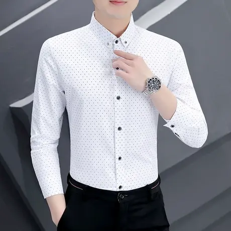 春秋季男士长袖白衬衫潮流韩版碎花痞帅免烫男装春装2023新款衬衣图片