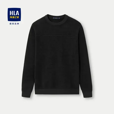HLA/海澜之家长袖针织衫秋冬季圆领保暖加厚小呢绒亲肤黑色毛衣男图片
