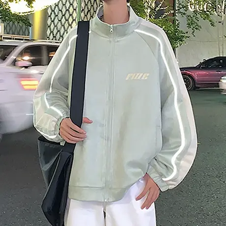 反光条美式vintage飞行员夹克男秋冬季高街休闲立领拉链开衫外套商品大图