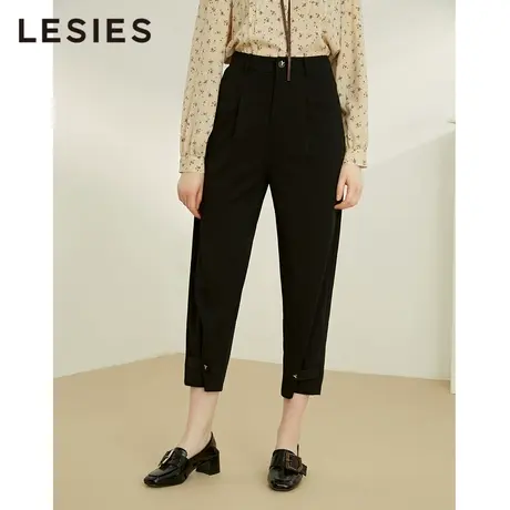 LESIES蓝色倾情春秋新款女装纽扣装饰OL通勤小脚直筒裤休闲裤图片