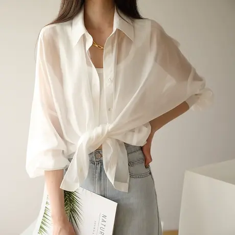 2023年新款衬衫女设计感港风法式衬衣上衣轻熟洋气时尚防晒衫商品大图