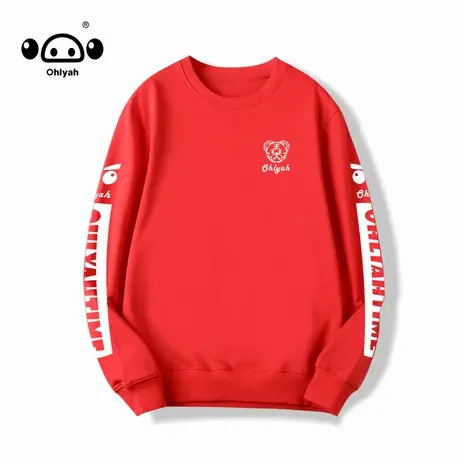 Ohlyah红色卫衣女男情侣装虎年卡通宽松春秋圆领长袖工作班服定制商品大图