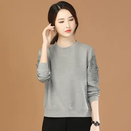 韩潮袭人圆领长袖灰色长袖卫衣女2023秋季新款休闲拼接百搭上衣商品大图