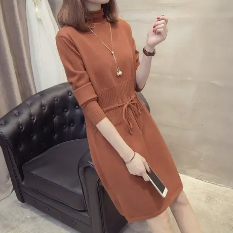 中长款毛衣套头女秋冬加厚打底衫韩版针织衫宽松外穿半高领毛衣裙图片