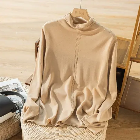 高领套头羊毛针织衫女上衣文艺复古宽松秋冬毛衣百搭气质2022新款商品大图