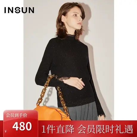 [花式纱线]恩裳COVER冬季2022蕾丝花边点缀珠片纱羊毛针织衫商品大图