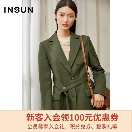 恩裳商场同款春季时尚通勤腰带收腰宽松绵羊毛西装外套女图片