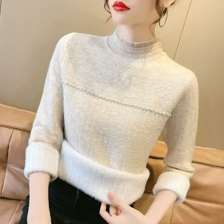 冬季蕾丝领一体绒加绒加厚针织打底衫毛衣女冬季2023爆款时髦洋气图片