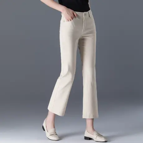 米白色喇叭裤女2023新款九分裤白色女裤夏季薄款裤子休闲裤微喇裤商品大图