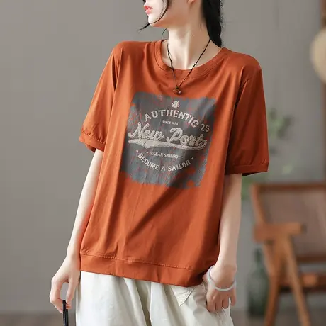 dza复古夏季短袖t恤女士2023新款漂亮体恤宽松上衣纯棉短款打底衫商品大图