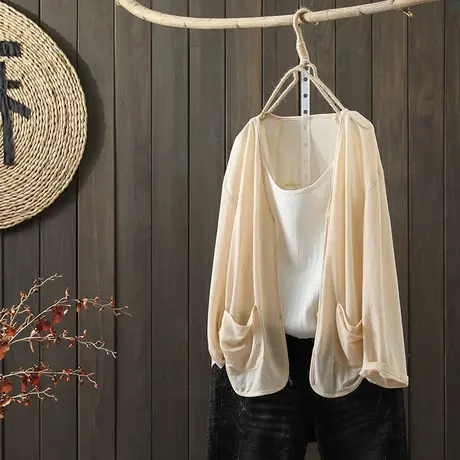 枫谜2021年夏季新款文艺简约丝麻衬衫空调衫女宽松纯色薄款防晒服图片