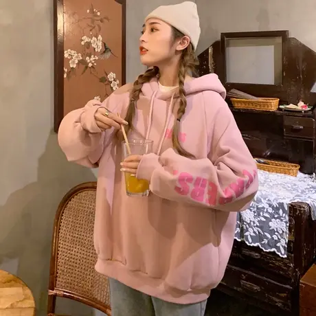 waitmore卫衣女秋冬季韩版潮宽松bf慵懒风加绒加厚ins超火cec外套商品大图