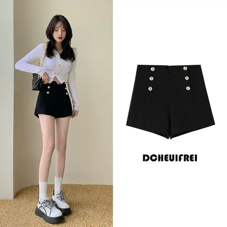 短裤女夏高腰2023新款夏季黑色宽松a字阔腿显瘦外穿休闲西装短裤商品大图