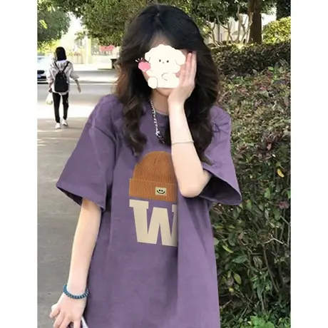 美式高街纯棉短袖t恤女夏季小个子复古宽松半袖原创设计感上衣潮商品大图