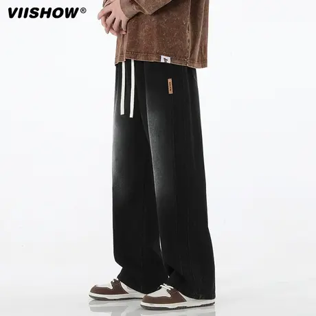 VIISHOW美式高街水洗做旧复古牛仔裤男款宽松直筒阔腿休闲长裤潮商品大图