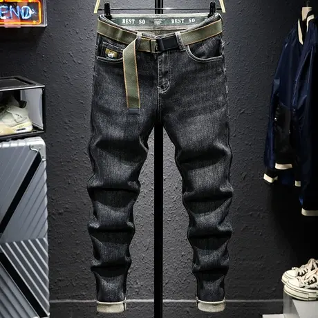 春秋款黑色潮牌牛仔裤男修身小直筒百搭男士显瘦高档长裤子男弹力商品大图