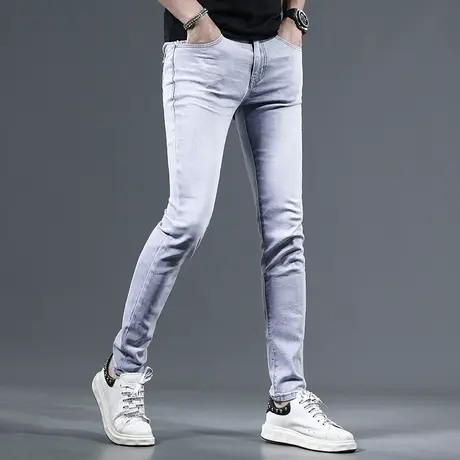 夏季冰丝牛仔裤男2023新款修身小脚男士潮牌时尚休闲弹力薄款长裤商品大图
