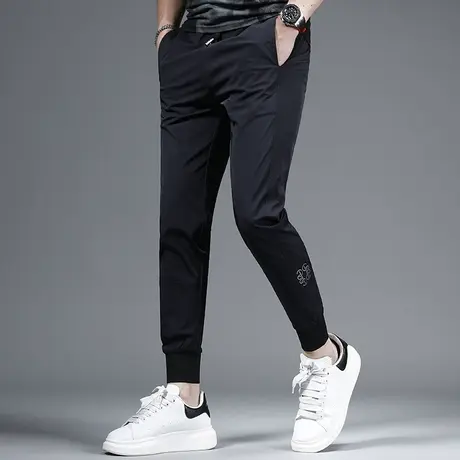 2023夏季新款白色裤子男休闲裤冰丝薄款修身束脚松紧腰男生裤子商品大图