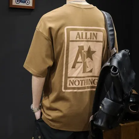 重磅260g短袖t恤男士宽松大码男装潮牌2023新款印花美式体恤夏季商品大图