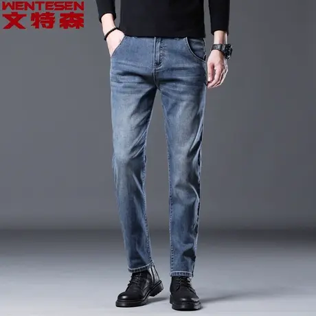 秋季新款小直筒牛仔裤男直筒修身型潮流时尚宽松休闲青年潮牌男裤图片