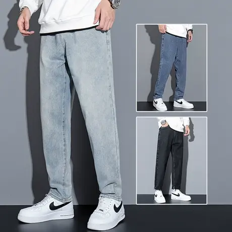 秋冬季日系港风牛仔长裤男士直筒宽松2023新款休闲男裤子男款冬天商品大图
