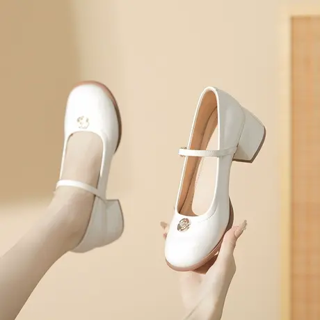 复古玛丽珍鞋2023年新款秋季一字扣高跟鞋女设计感小众粗跟单鞋女图片