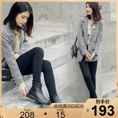 2023秋冬新款加厚绒保暖牛皮短靴女圆头中跟休闲软底女靴子皮鞋图片