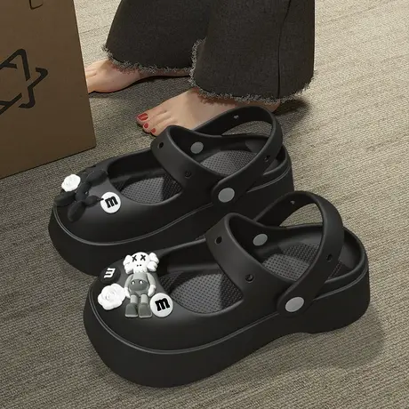 可爱芝麻街洞洞鞋女夏季外穿2023新款厚底增高防滑沙滩包头凉拖鞋商品大图