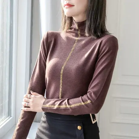 德绒高领打底衫女秋冬2023双面绒内搭加绒堆堆领洋气上衣长袖修身商品大图