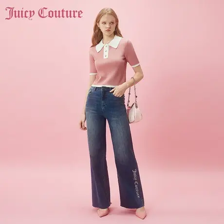 Juicy Couture橘滋2024早春穿搭新款印花毛边阔腿直筒女式牛仔裤商品大图