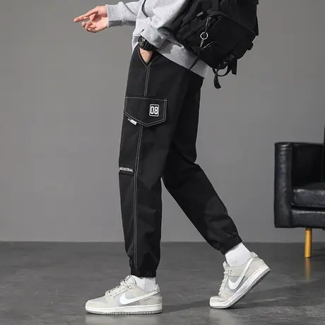 秋季工装裤子男韩版潮流宽松痞帅束脚潮牌百搭春秋款九分休闲长裤商品大图