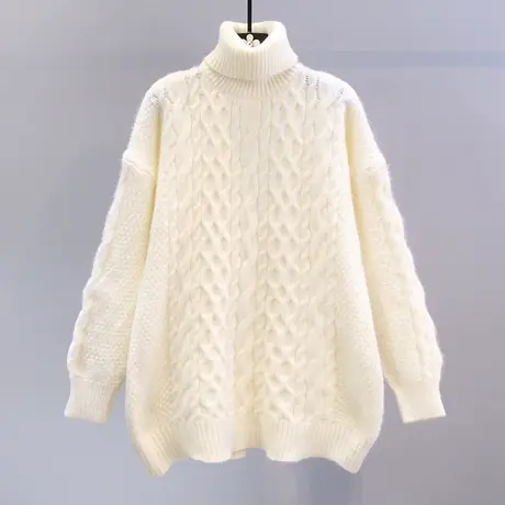 中长款麻花高领毛衣女秋冬2023新款宽松慵懒风加厚打底针织衫上衣商品大图