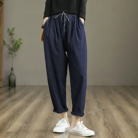 dza 高腰显瘦牛仔裤女士2022秋季新款休闲长裤百搭直筒裤哈伦裤子图片