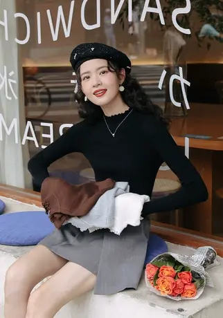 木耳边半高领打底衫2023年春秋冬季新款内搭洋气毛衣针织衫女上衣图片