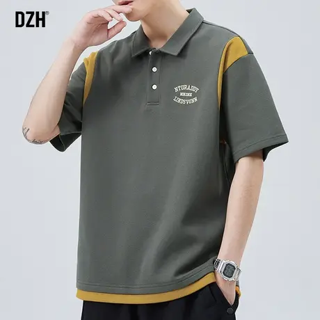 男士刺绣polo衫男短袖假两件t恤2023新款夏季上衣美式半袖五分袖商品大图