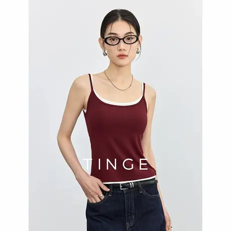 TINGE贴己假两件撞色细吊带背心女夏季美背文胸一体打底内搭上衣商品大图