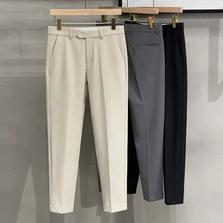 男士休闲裤直筒修身小脚长裤韩版潮流垂感小西裤男九分裤春秋新款商品大图